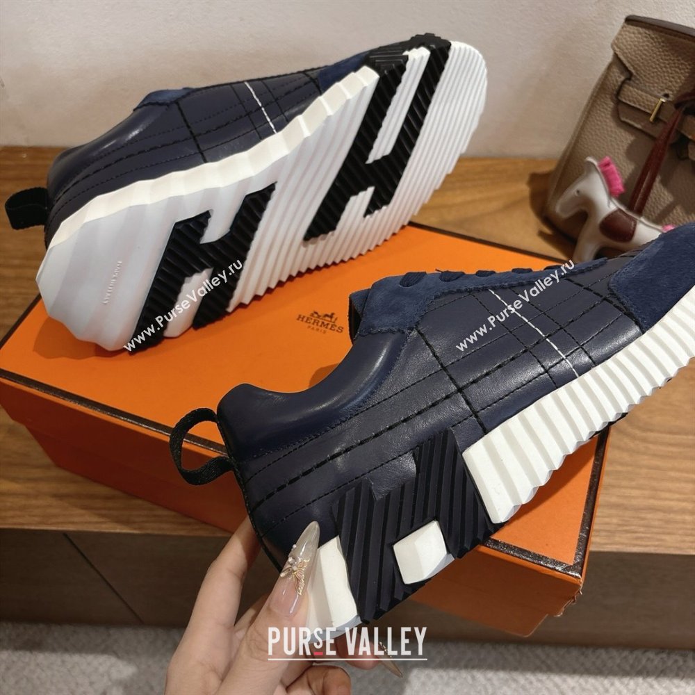 Hermes Bouncing Sneakers in Embroidered Leather and Suede Dark Blue 2025 1222 (MD-251222042)