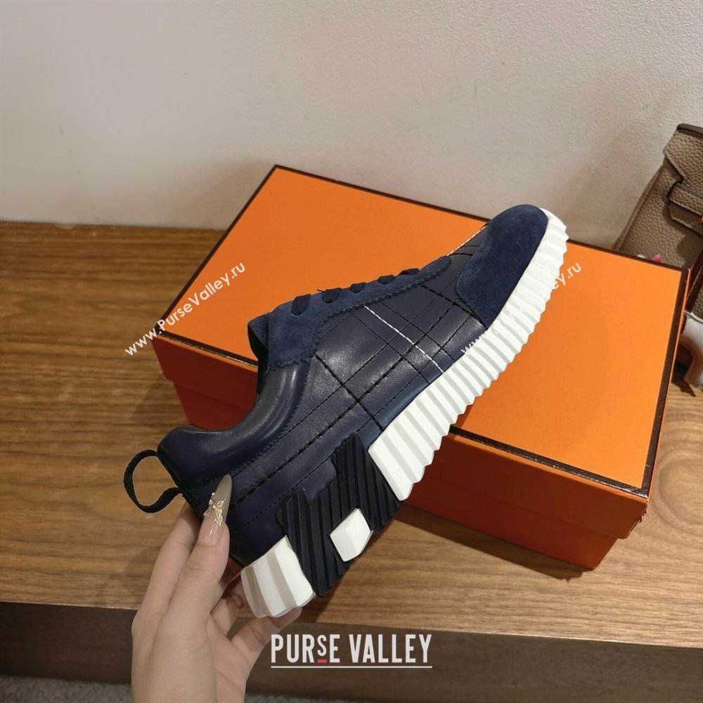 Hermes Bouncing Sneakers in Embroidered Leather and Suede Dark Blue 2025 1222 (MD-251222042)