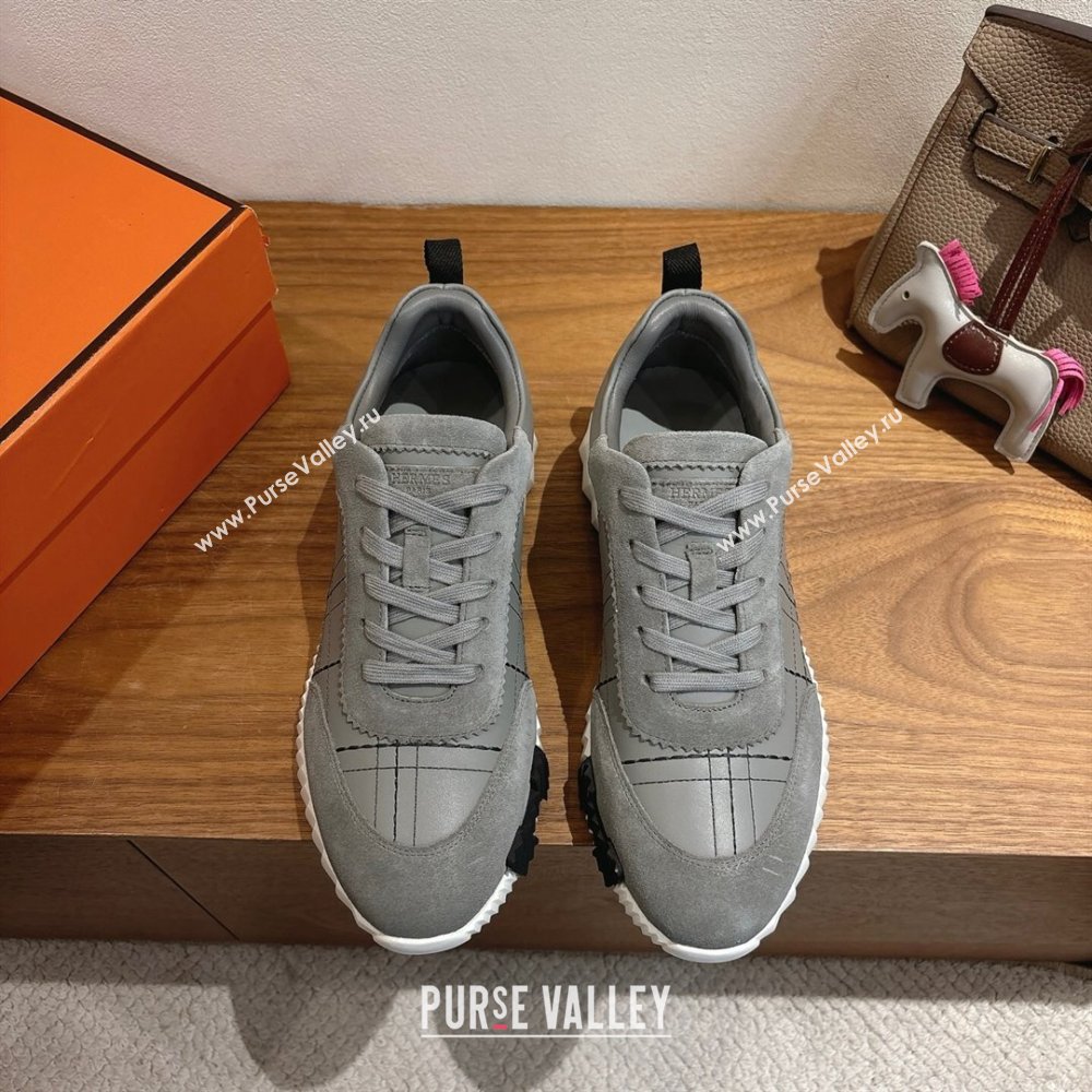 Hermes Bouncing Sneakers in Embroidered Leather and Suede Grey 2025 1222 (MD-251222045)