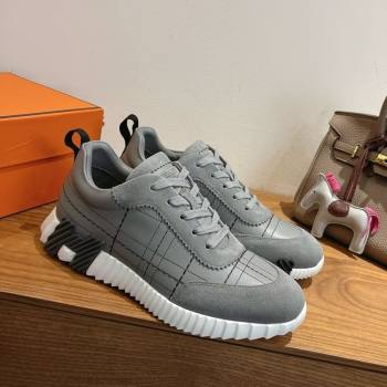 Hermes Bouncing Sneakers in Embroidered Leather and Suede Grey 2025 1222 (MD-251222045)