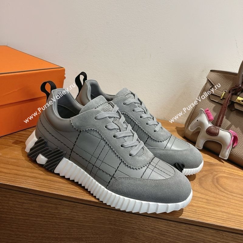 Hermes Bouncing Sneakers in Embroidered Leather and Suede Grey 2025 1222 (MD-251222045)