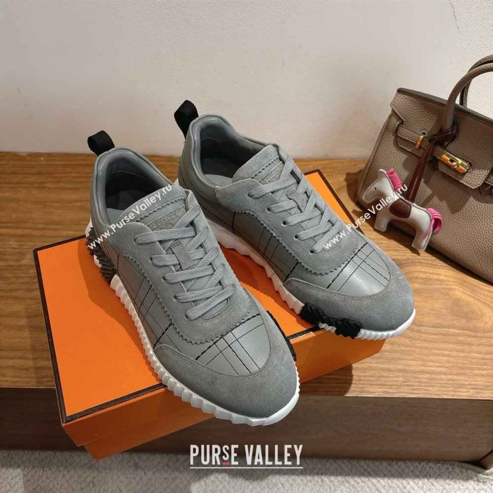 Hermes Bouncing Sneakers in Embroidered Leather and Suede Grey 2025 1222 (MD-251222045)