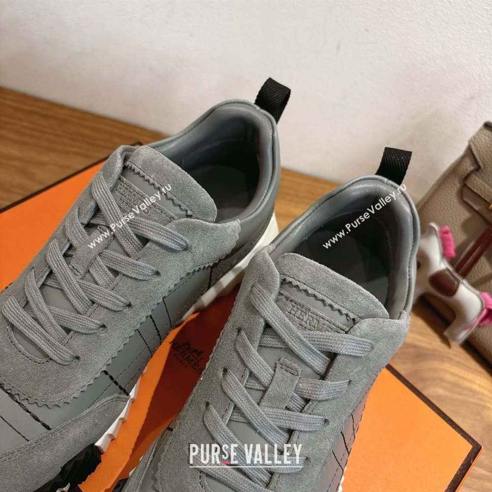 Hermes Bouncing Sneakers in Embroidered Leather and Suede Grey 2025 1222 (MD-251222045)