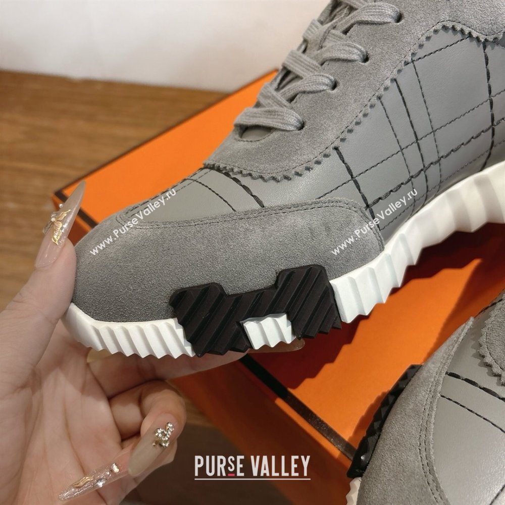 Hermes Bouncing Sneakers in Embroidered Leather and Suede Grey 2025 1222 (MD-251222045)