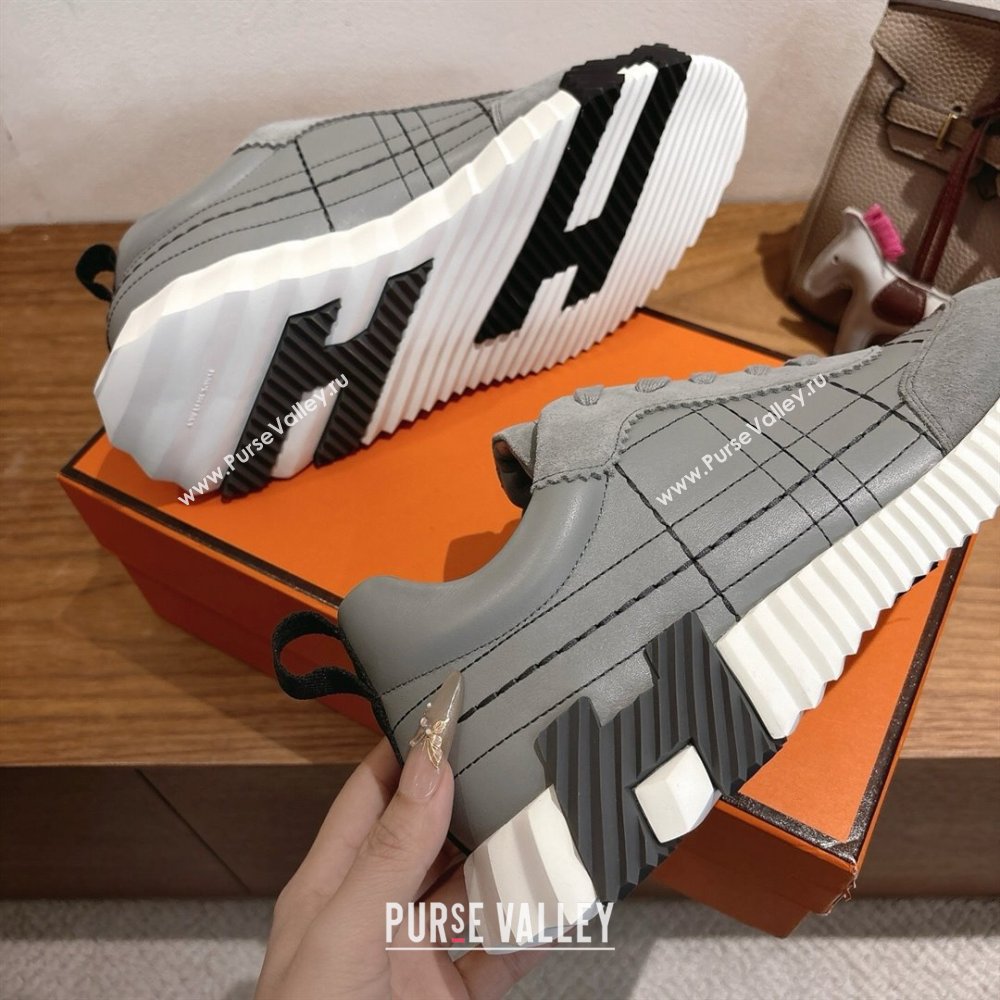 Hermes Bouncing Sneakers in Embroidered Leather and Suede Grey 2025 1222 (MD-251222045)