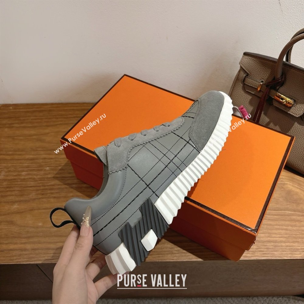 Hermes Bouncing Sneakers in Embroidered Leather and Suede Grey 2025 1222 (MD-251222045)