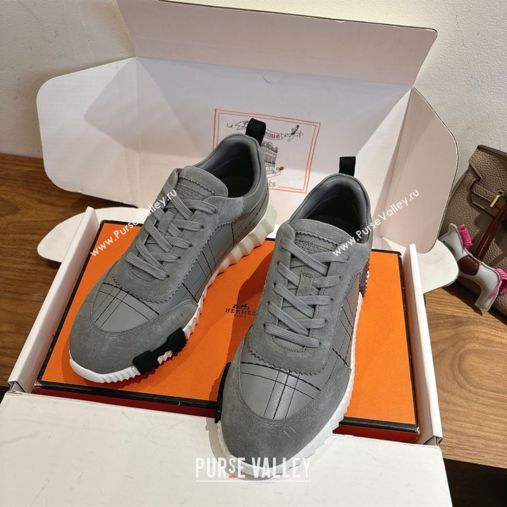Hermes Bouncing Sneakers in Embroidered Leather and Suede Grey 2025 1222 (MD-251222045)