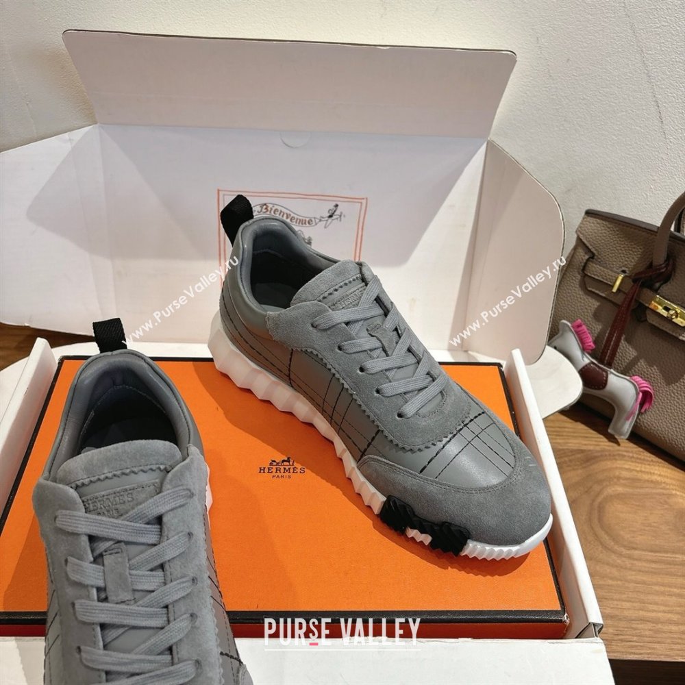 Hermes Bouncing Sneakers in Embroidered Leather and Suede Grey 2025 1222 (MD-251222045)