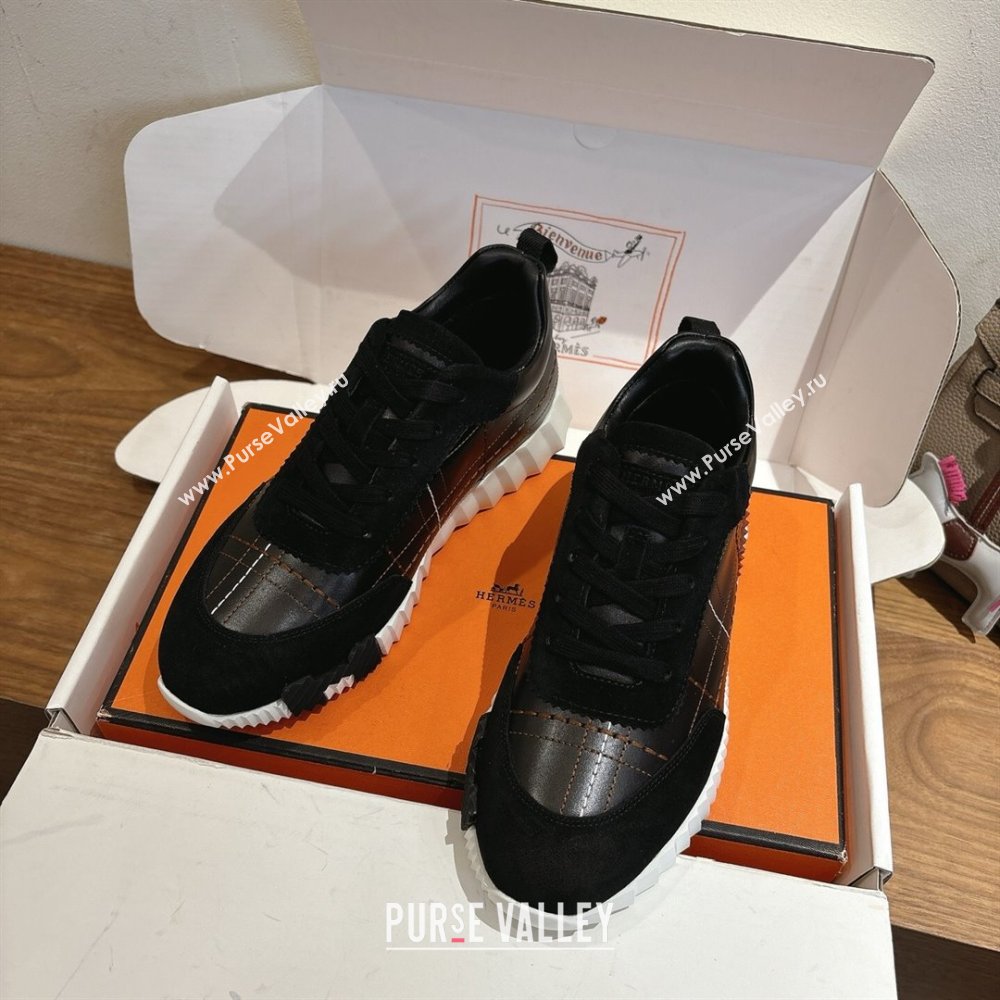 Hermes Bouncing Sneakers in Embroidered Leather and Suede Black 2025 1222 (MD-251222046)