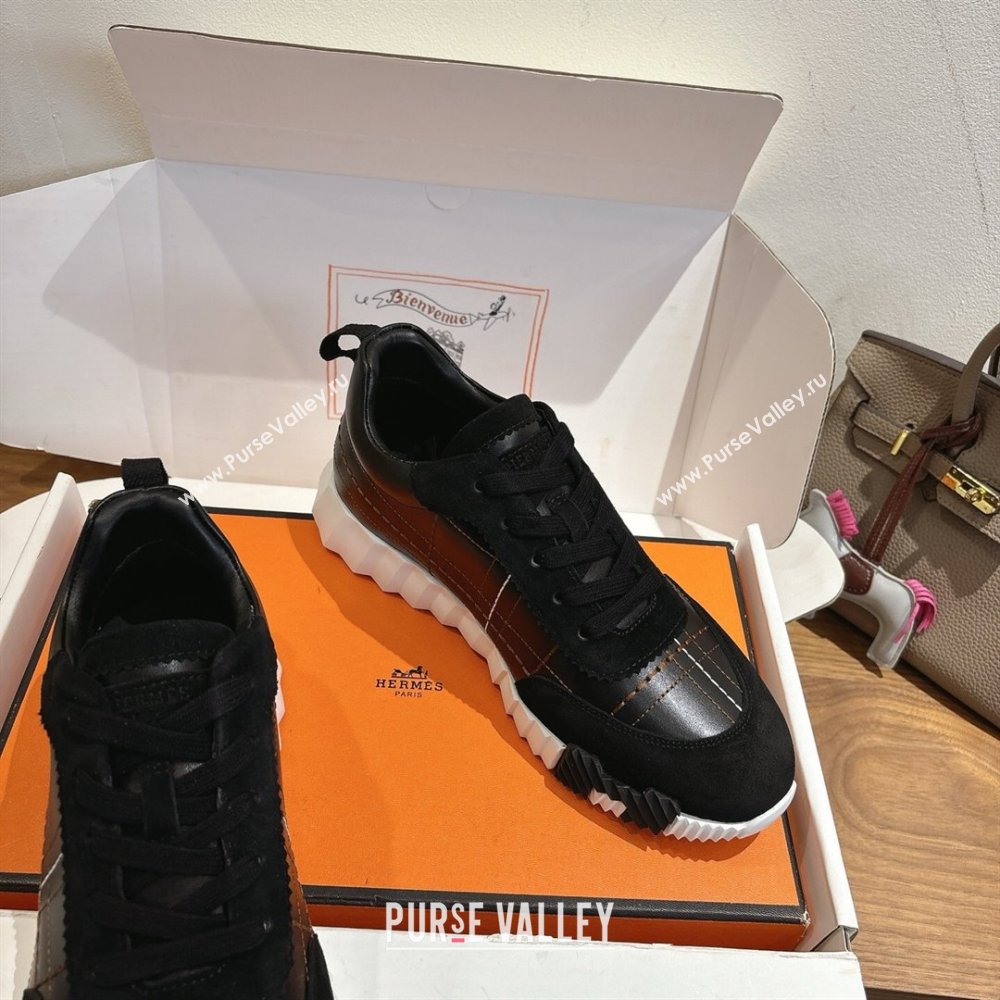 Hermes Bouncing Sneakers in Embroidered Leather and Suede Black 2025 1222 (MD-251222046)