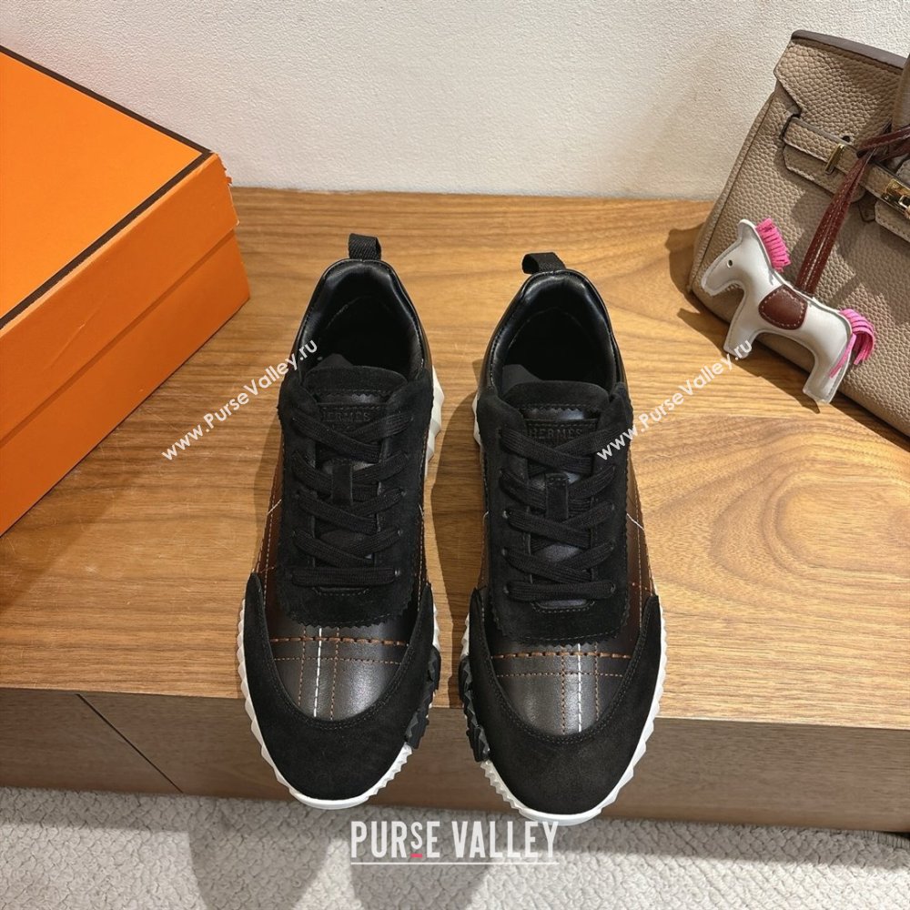 Hermes Bouncing Sneakers in Embroidered Leather and Suede Black 2025 1222 (MD-251222046)