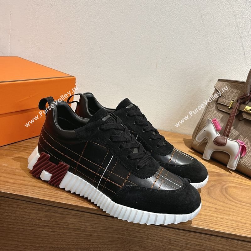Hermes Bouncing Sneakers in Embroidered Leather and Suede Black 2025 1222 (MD-251222046)