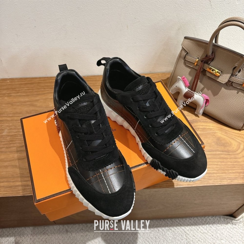 Hermes Bouncing Sneakers in Embroidered Leather and Suede Black 2025 1222 (MD-251222046)