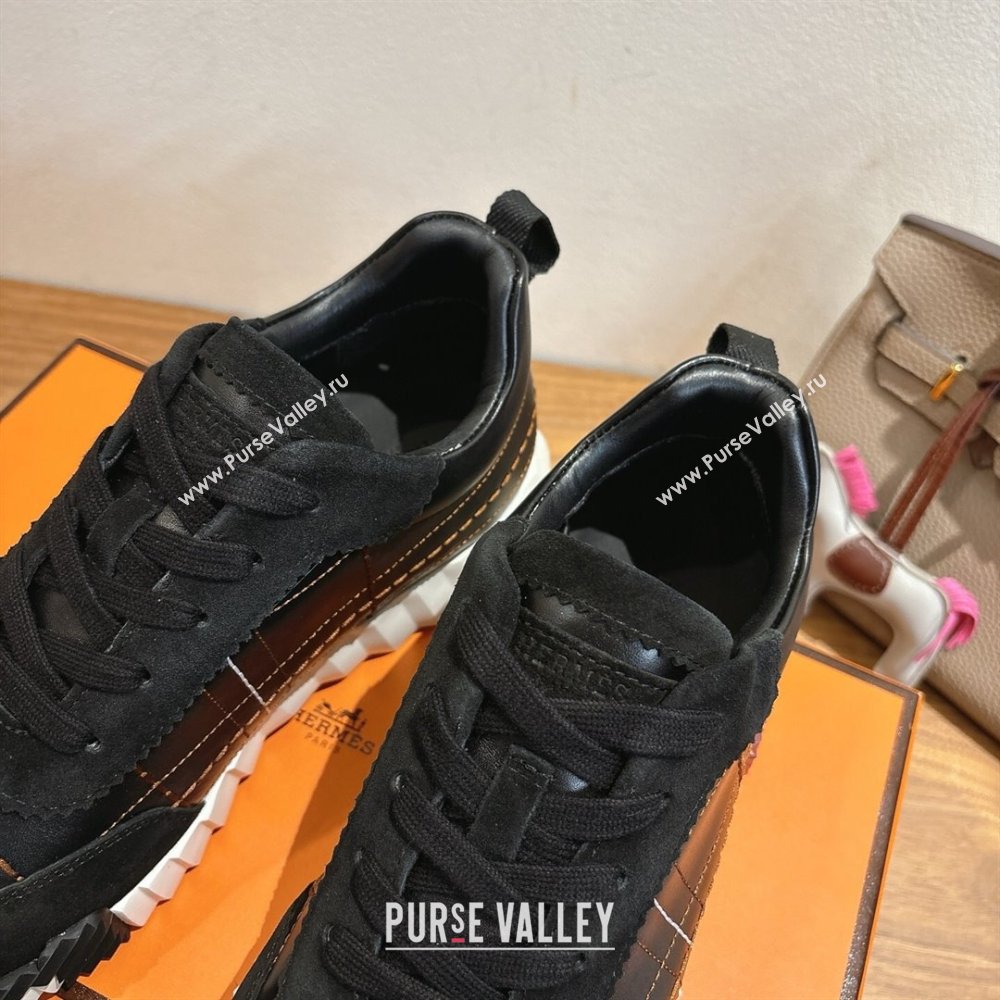 Hermes Bouncing Sneakers in Embroidered Leather and Suede Black 2025 1222 (MD-251222046)