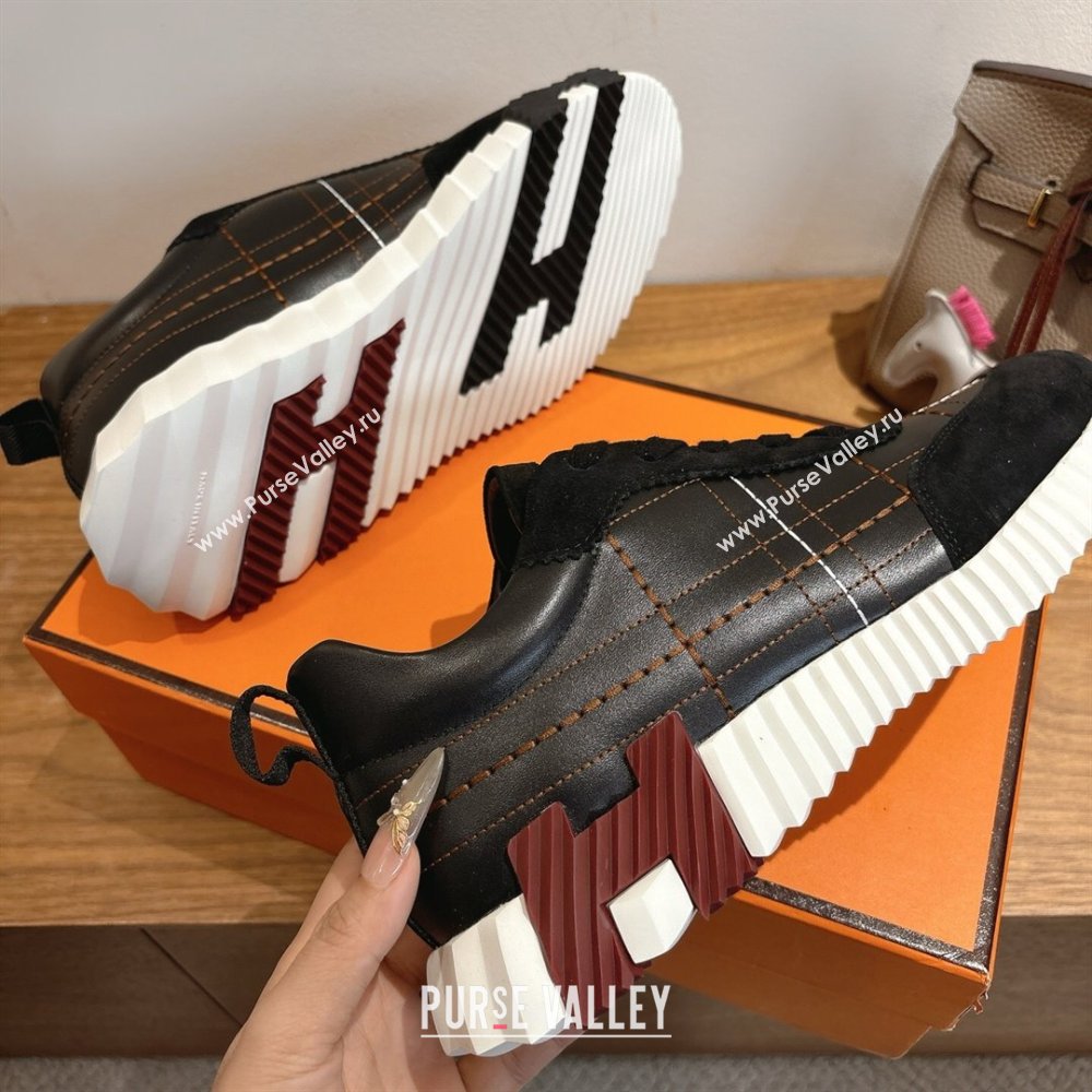 Hermes Bouncing Sneakers in Embroidered Leather and Suede Black 2025 1222 (MD-251222046)