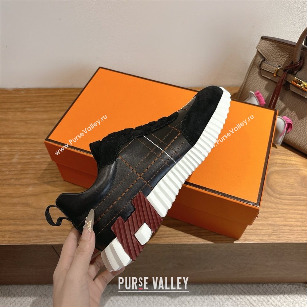 Hermes Bouncing Sneakers in Embroidered Leather and Suede Black 2025 1222 (MD-251222046)