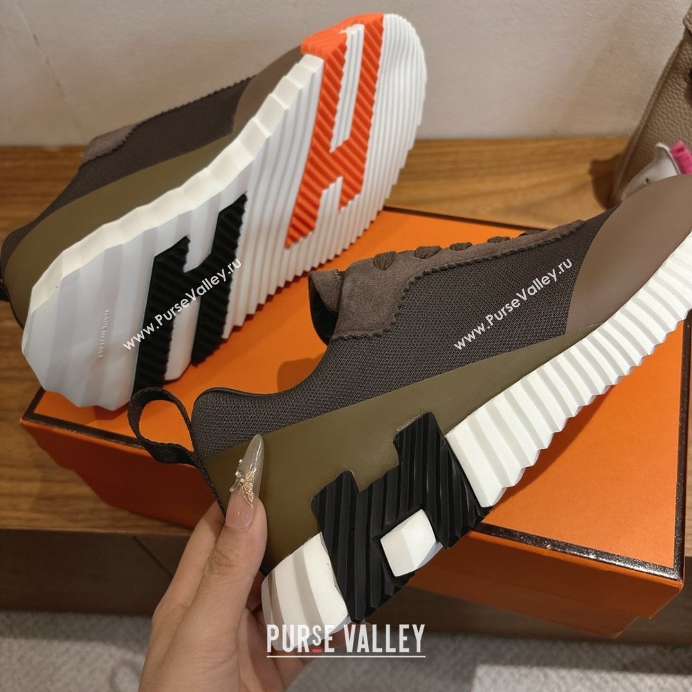 Hermes Bouncing Sneakers in Knit and Suede Brown 2025 1222 (MD-251222047)