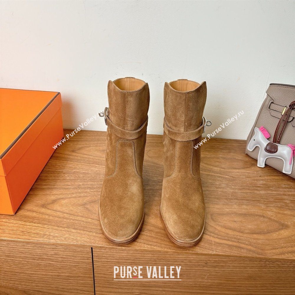 Hermes Neo Heel Ankle Boots in Suede Taupe Brown 2025 (XC-251222008)