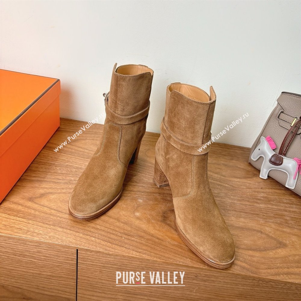 Hermes Neo Heel Ankle Boots in Suede Taupe Brown 2025 (XC-251222008)