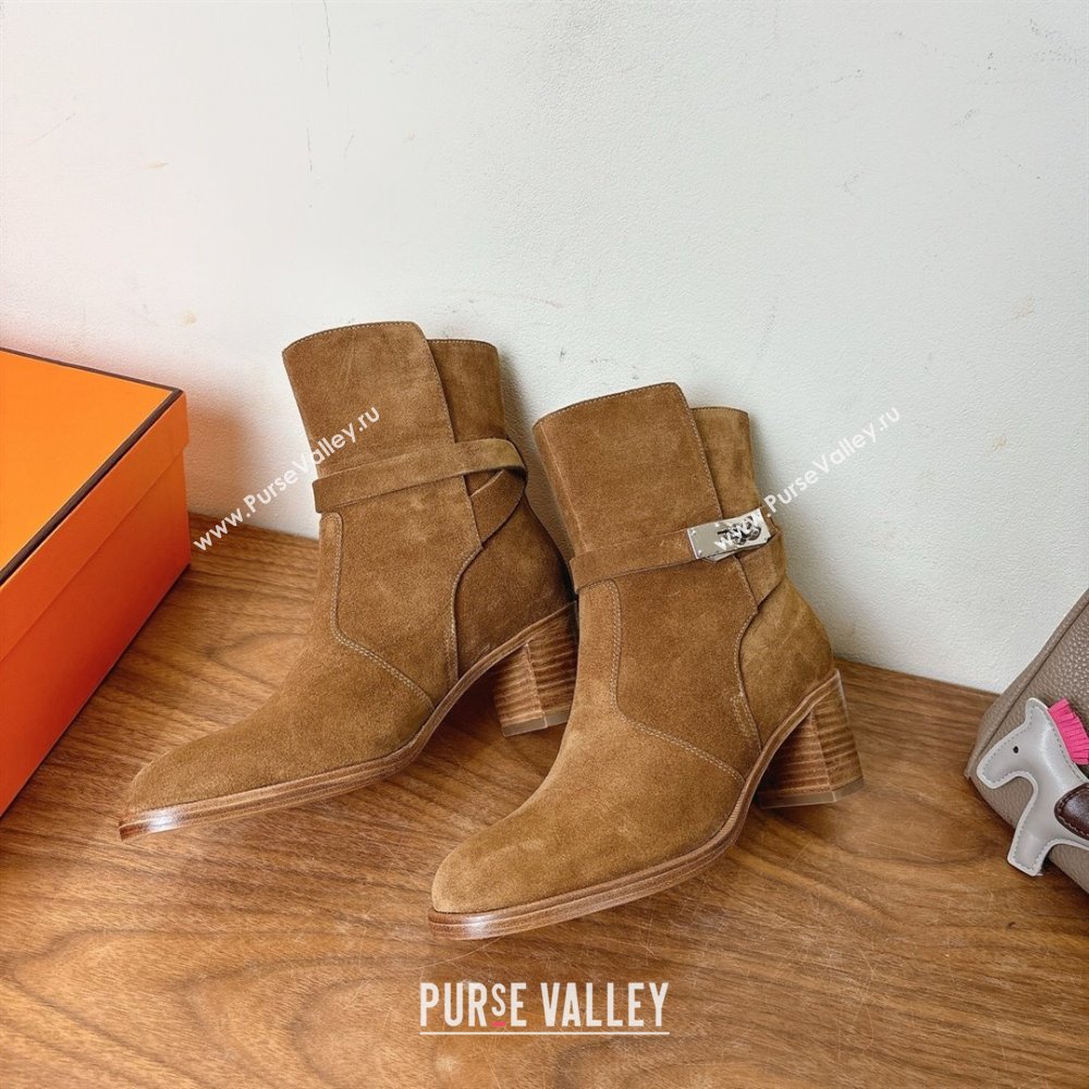 Hermes Neo Heel Ankle Boots in Suede Taupe Brown 2025 (XC-251222008)