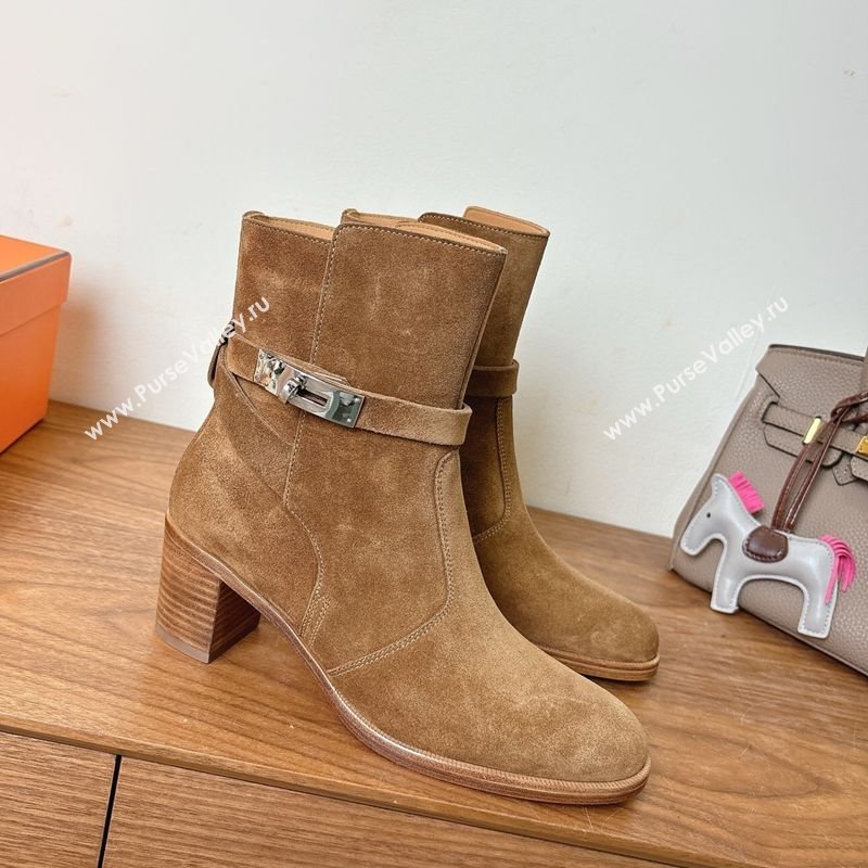 Hermes Neo Heel Ankle Boots in Suede Taupe Brown 2025 (XC-251222008)