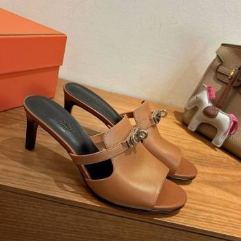 Hermes Kelly Strap Medium Heel Slides Sandal in Calfskin Leather Brown/Black 2025 HS122201 (XC-251222104)
