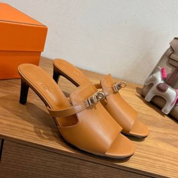 Hermes Kelly Strap Medium Heel Slides Sandal in Calfskin Leather Brown2 2025 HS122201 (XC-251222103)
