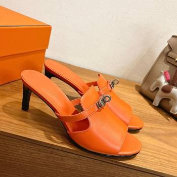 Hermes Kelly Strap Medium Heel Slides Sandal in Calfskin Leather Orange2 2025 HS122201 (XC-251222107)