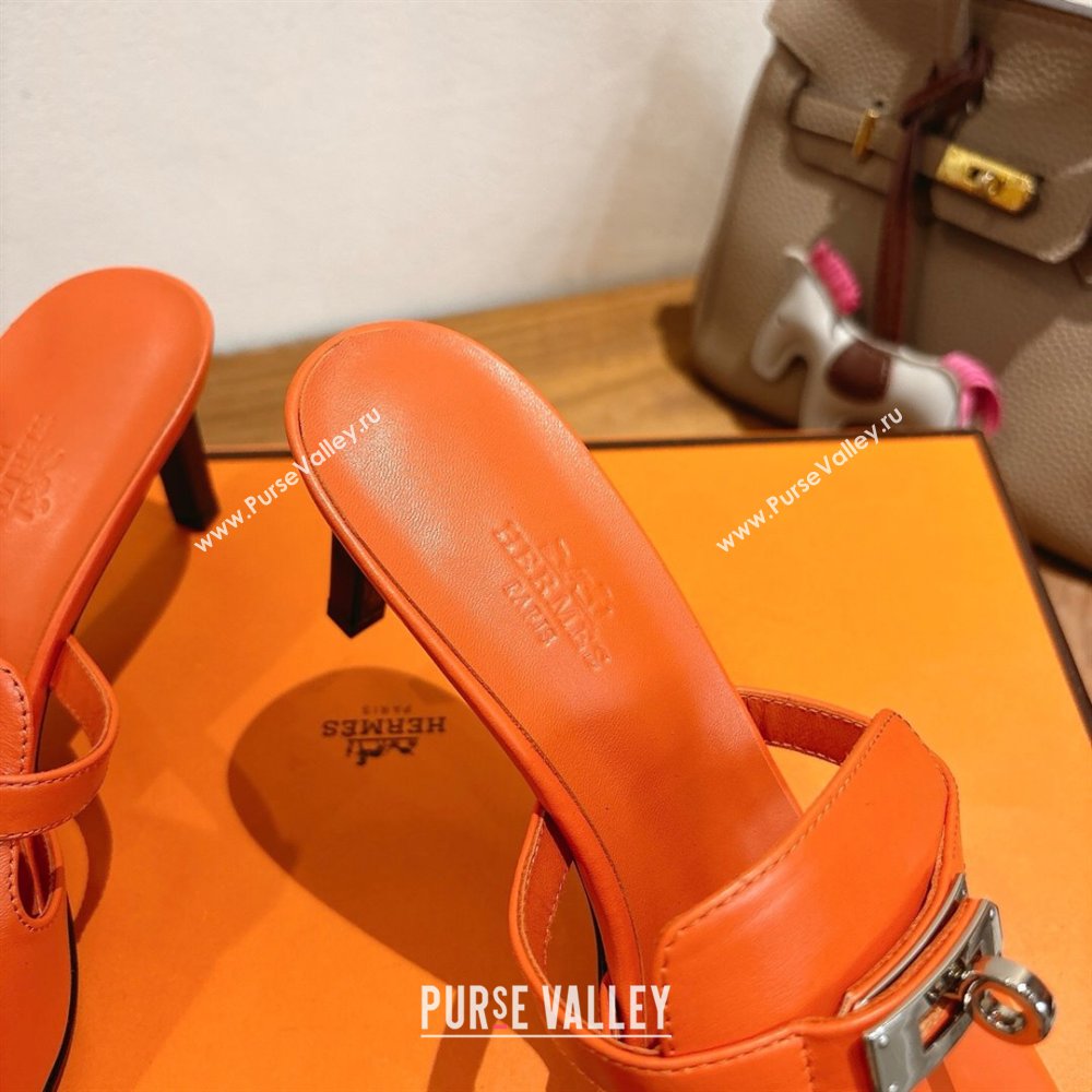 Hermes Kelly Strap Medium Heel Slides Sandal in Calfskin Leather Orange2 2025 HS122201 (XC-251222107)
