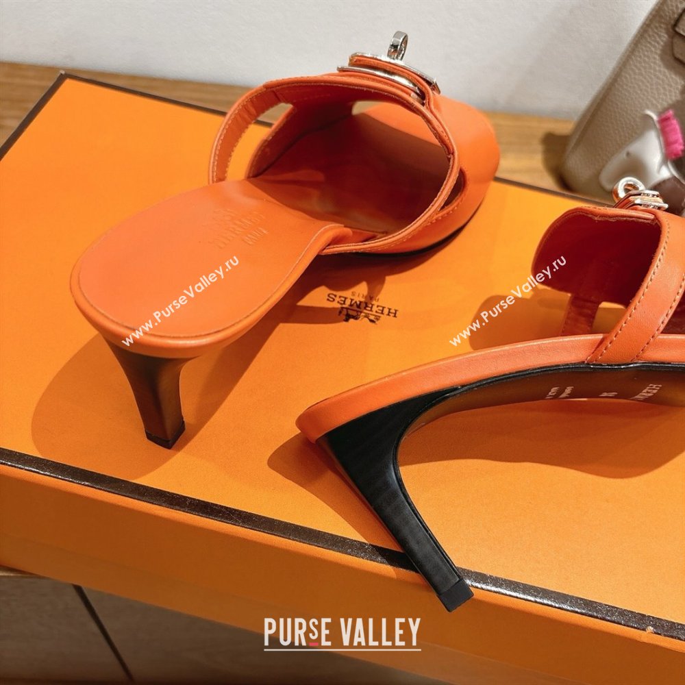 Hermes Kelly Strap Medium Heel Slides Sandal in Calfskin Leather Orange2 2025 HS122201 (XC-251222107)