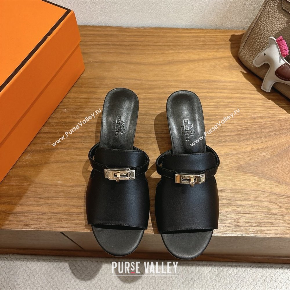 Hermes Kelly Strap Low Heel Slides Sandal in Calfskin Leather Black2 2025 HS122201 (XC-251222115)