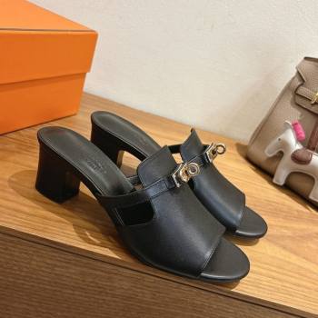 Hermes Kelly Strap Low Heel Slides Sandal in Calfskin Leather Black2 2025 HS122201 (XC-251222115)