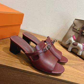 Hermes Kelly Strap Low Heel Slides Sandal in Calfskin Leather Dark Burgundy 2025 HS122201 (XC-251222116)