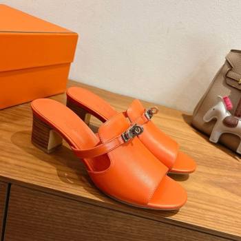 Hermes Kelly Strap Low Heel Slides Sandal in Calfskin Leather Orange2 2025 HS122201 (XC-251222119)