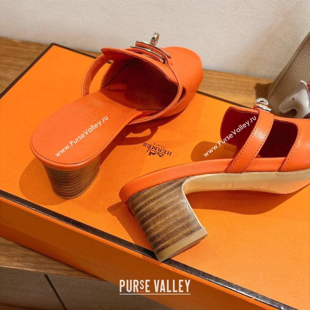 Hermes Kelly Strap Low Heel Slides Sandal in Calfskin Leather Orange2 2025 HS122201 (XC-251222119)