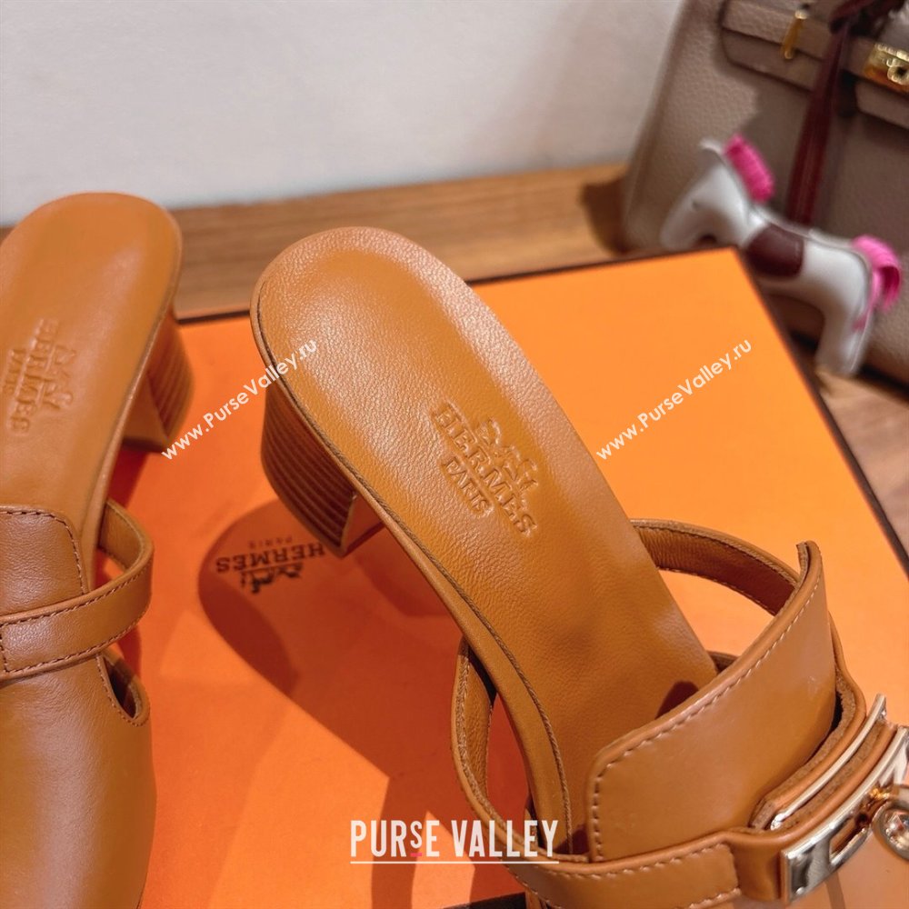 Hermes Kelly Strap Low Heel Slides Sandal in Calfskin Leather Brown2 2025 HS122201 (XC-251222120)