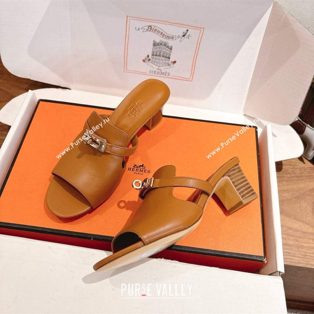 Hermes Kelly Strap Low Heel Slides Sandal in Calfskin Leather Brown2 2025 HS122201 (XC-251222120)