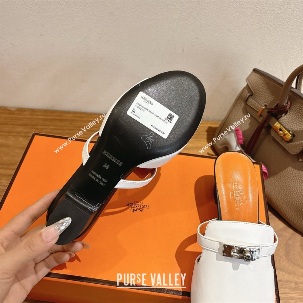 Hermes Kelly Strap Low Heel Slides Sandal in Calfskin Leather White/Orange 2025 HS122201 (XC-251222123)