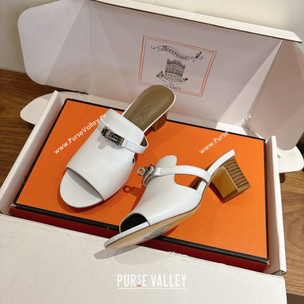 Hermes Kelly Strap Low Heel Slides Sandal in Calfskin Leather White2 2025 HS122201 (XC-251222124)