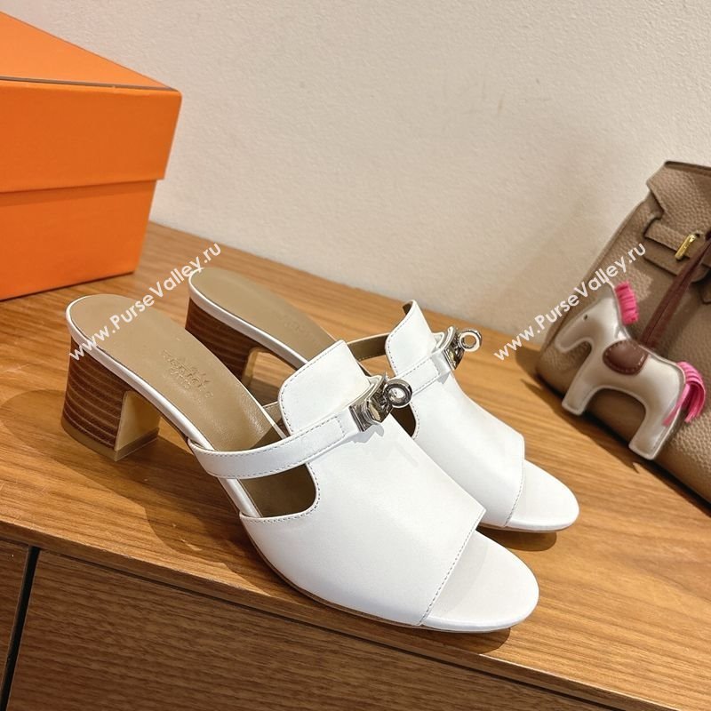 Hermes Kelly Strap Low Heel Slides Sandal in Calfskin Leather White2 2025 HS122201 (XC-251222124)
