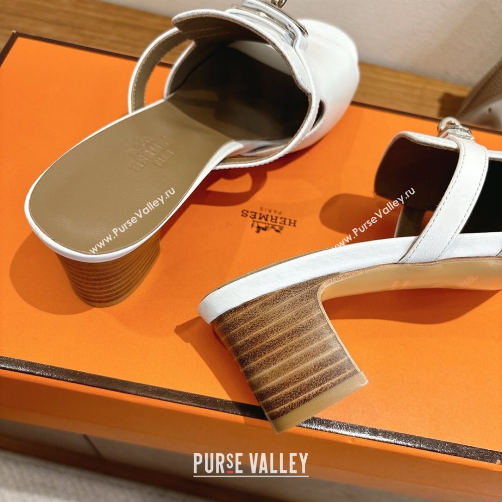 Hermes Kelly Strap Low Heel Slides Sandal in Calfskin Leather White2 2025 HS122201 (XC-251222124)