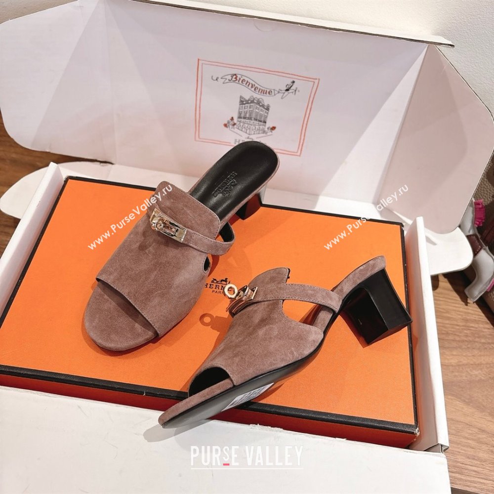 Hermes Kelly Strap Low Heel Slides Sandal in Suede Powder Pink 2025 HS122201 (XC-251222127)