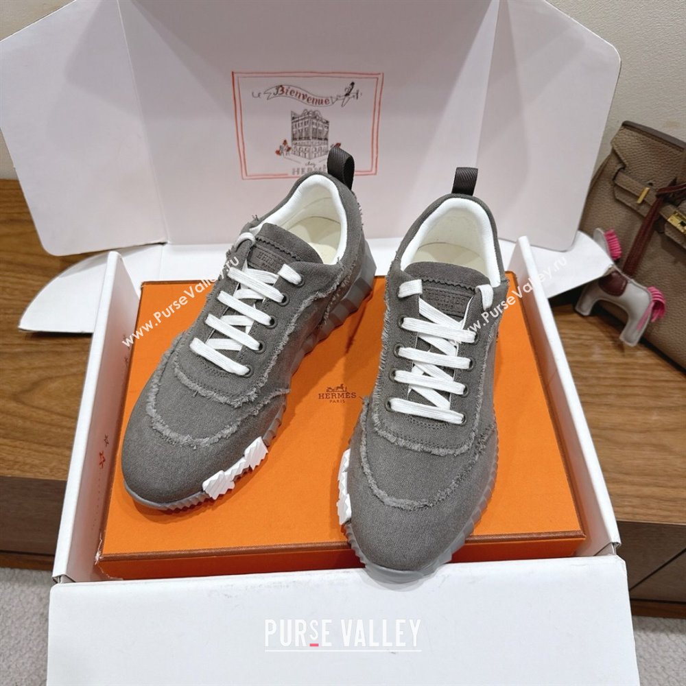 Hermes Bouncing Sneakers in Fringed H Canvas Dark Grey/White 2025 1222 (MD-251222052)