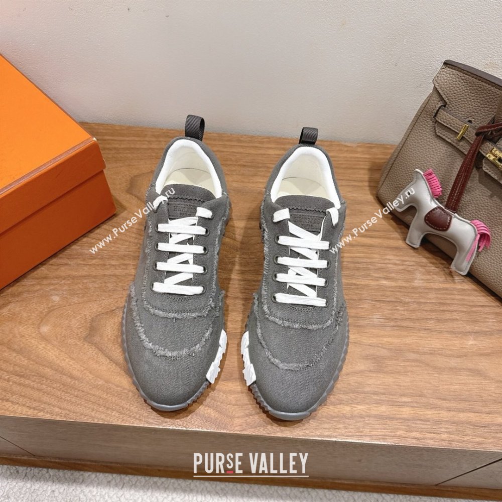 Hermes Bouncing Sneakers in Fringed H Canvas Dark Grey/White 2025 1222 (MD-251222052)