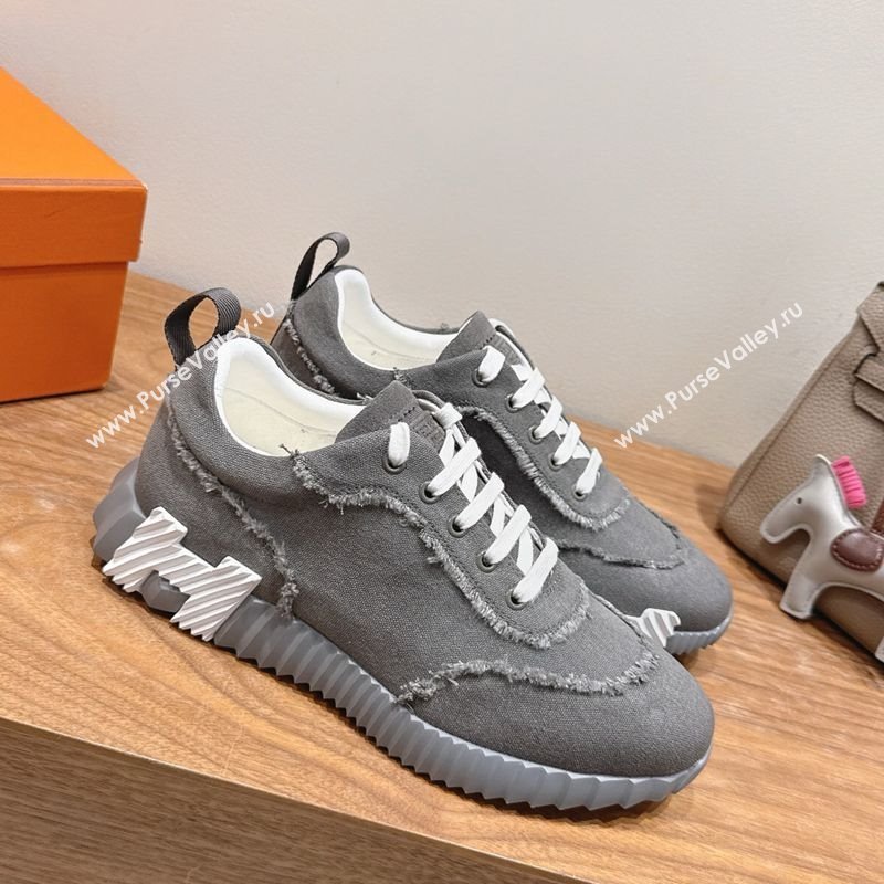 Hermes Bouncing Sneakers in Fringed H Canvas Dark Grey/White 2025 1222 (MD-251222052)
