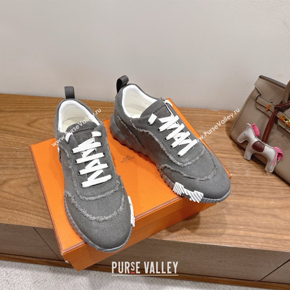 Hermes Bouncing Sneakers in Fringed H Canvas Dark Grey/White 2025 1222 (MD-251222052)