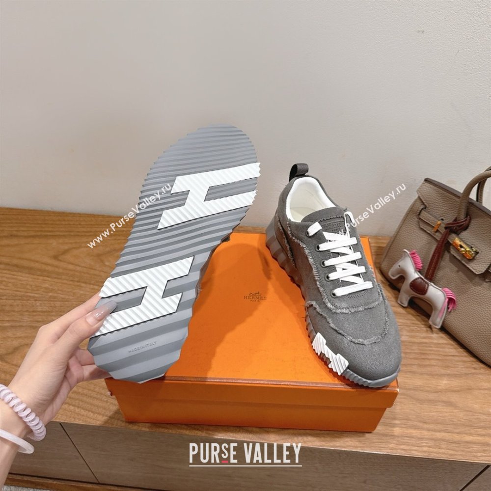 Hermes Bouncing Sneakers in Fringed H Canvas Dark Grey/White 2025 1222 (MD-251222052)