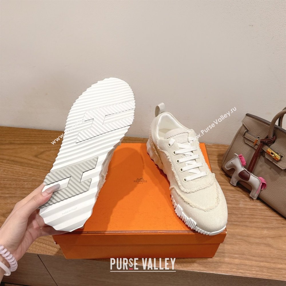 Hermes Bouncing Sneakers in Fringed H Canvas Light Beige/Grey 2025 1222 (MD-251222053)