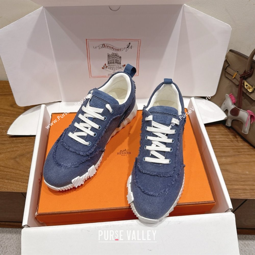 Hermes Bouncing Sneakers in Fringed H Canvas Denim Blue 2025 1222 (MD-251222056)