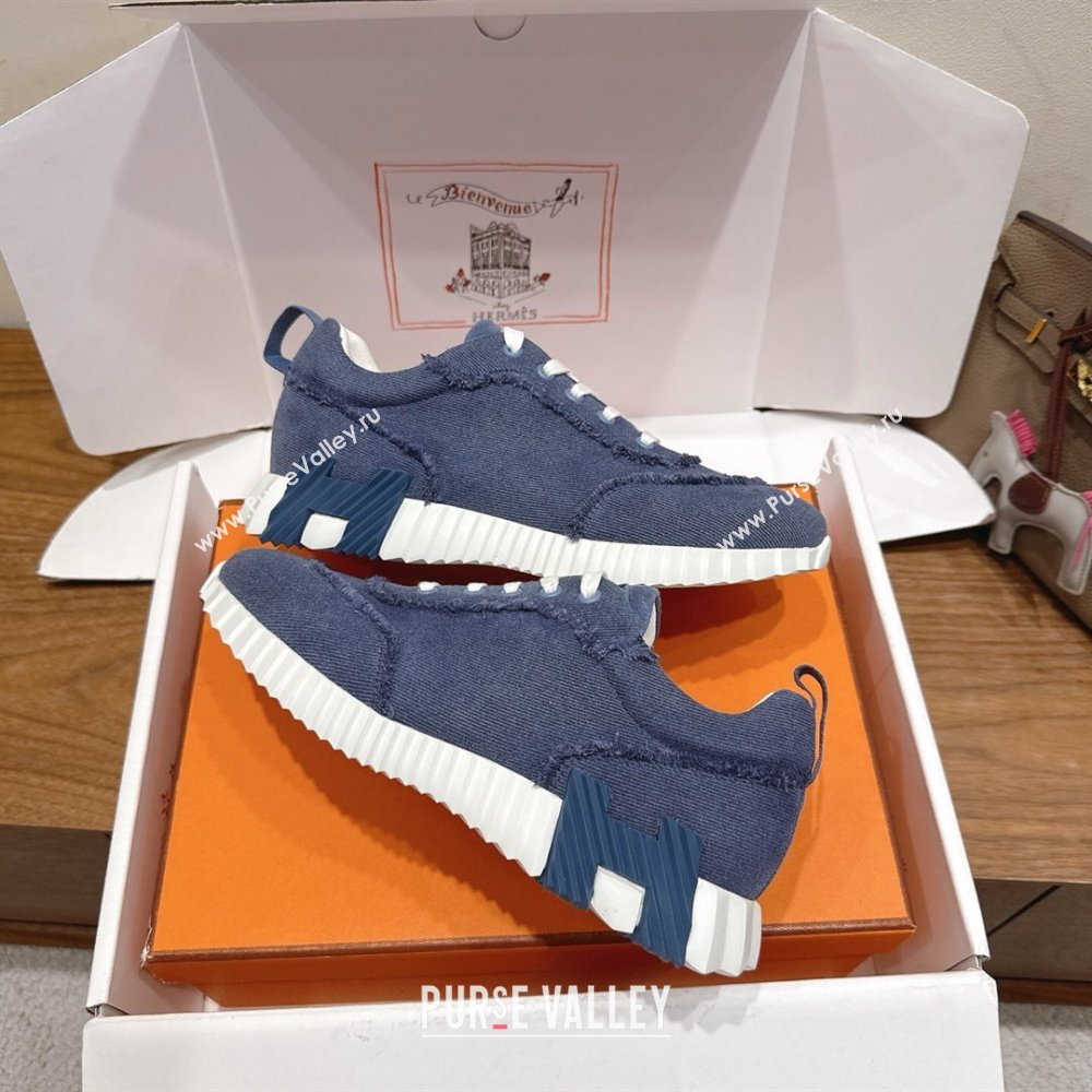Hermes Bouncing Sneakers in Fringed H Canvas Denim Blue 2025 1222 (MD-251222056)